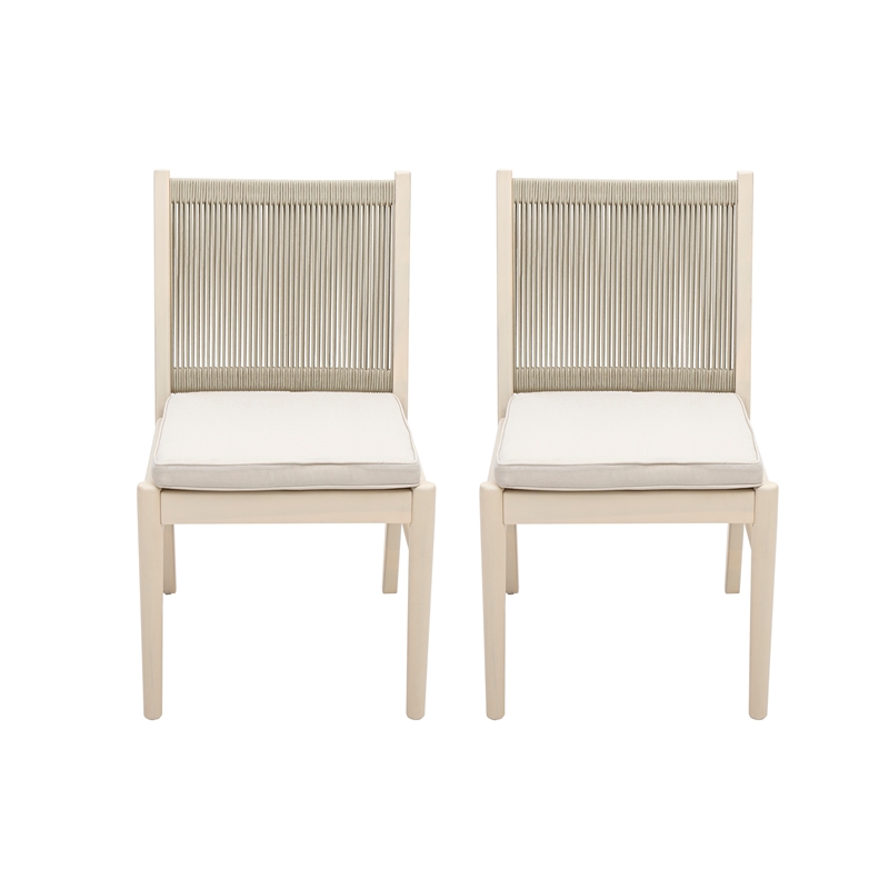 Orry Dining Side Chair Set of 2- Beige Roped Back- Acacia Wood