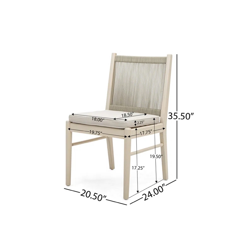 Orry Dining Side Chair Set of 2- Beige Roped Back- Acacia Wood