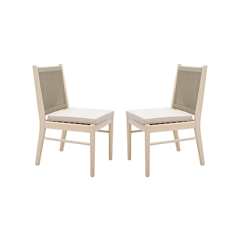 Orry Dining Side Chair Set of 2- Beige Roped Back- Acacia Wood