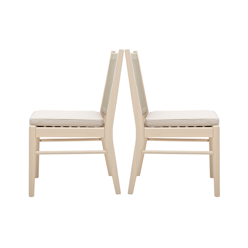 Orry Dining Side Chair Set of 2- Beige Roped Back- Acacia Wood