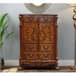 Benjara Wooden Chest With 5 Drawers and 2 Door Cabinets- Cherry Oak Brown