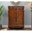Benjara Wooden Chest With 5 Drawers and 2 Door Cabinets- Cherry Oak Brown