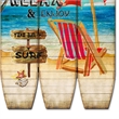 Benjara Lounge & Umbrella Print Surfboard Shaped 3 Panel Room Divider-Multicolor
