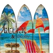 Benjara Lounge & Umbrella Print Surfboard Shaped 3 Panel Room Divider-Multicolor