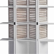 Benjara Contemporary 4 Panel Wooden Screen with Art Styled Shutter Design- White