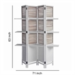 Benjara Contemporary 4 Panel Wooden Screen with Art Styled Shutter Design- White