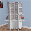 Benjara Contemporary 4 Panel Wooden Screen with Art Styled Shutter Design- White