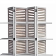 Benjara Contemporary 4 Panel Wooden Screen with Art Styled Shutter Design- White