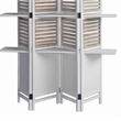 Benjara Contemporary 4 Panel Wooden Screen with Art Styled Shutter Design- White