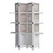 Benjara Contemporary 4 Panel Wooden Screen with Art Styled Shutter Design- White