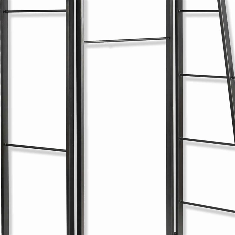 Benjara Modern Style 3 Panel Metal Screen with Hooks and Rod Hangings- Black