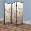 Benjara Art Styled 3 Panel Wooden Screen with Hand painted Fabric Design- Beige