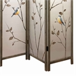 Benjara Art Styled 3 Panel Wooden Screen with Hand painted Fabric Design- Beige