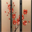 Benjara 3 Panel Wooden Screen with Hand painted Fabric Design- Red and Brown