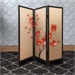 Benjara 3 Panel Wooden Screen with Hand painted Fabric Design- Red and Brown