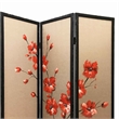 Benjara 3 Panel Wooden Screen with Hand painted Fabric Design- Red and Brown