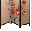 Benjara 3 Panel Wooden Screen with Hand painted Fabric Design- Red and Brown