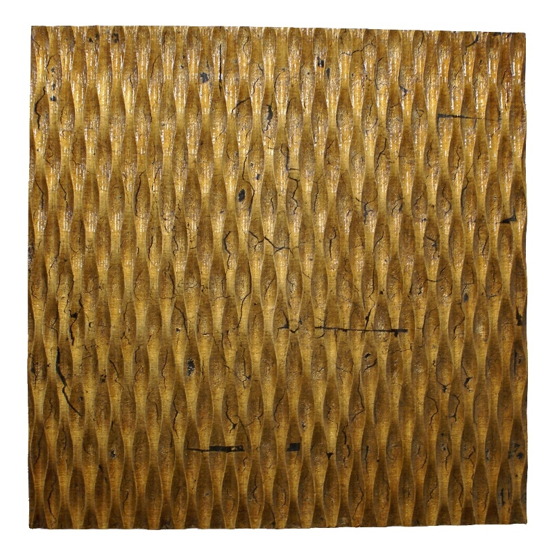Benjara Modern Style Wooden Wall Decor with Patterned Carving- Large- Gold