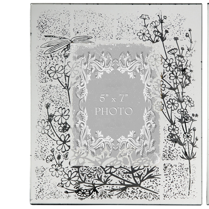 Benjara Modern Etched Wooden Photo Frames- Large- Set of 4- Silver