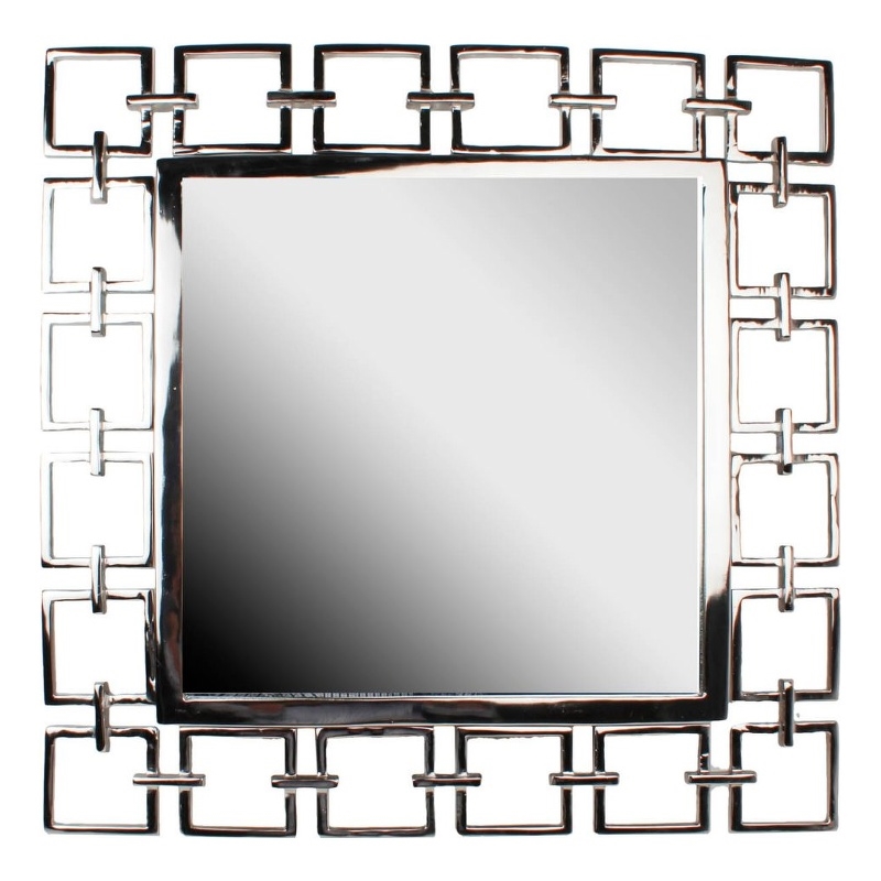 Benjara Modern Style Metal Openwork Square Framed Mirror- Silver