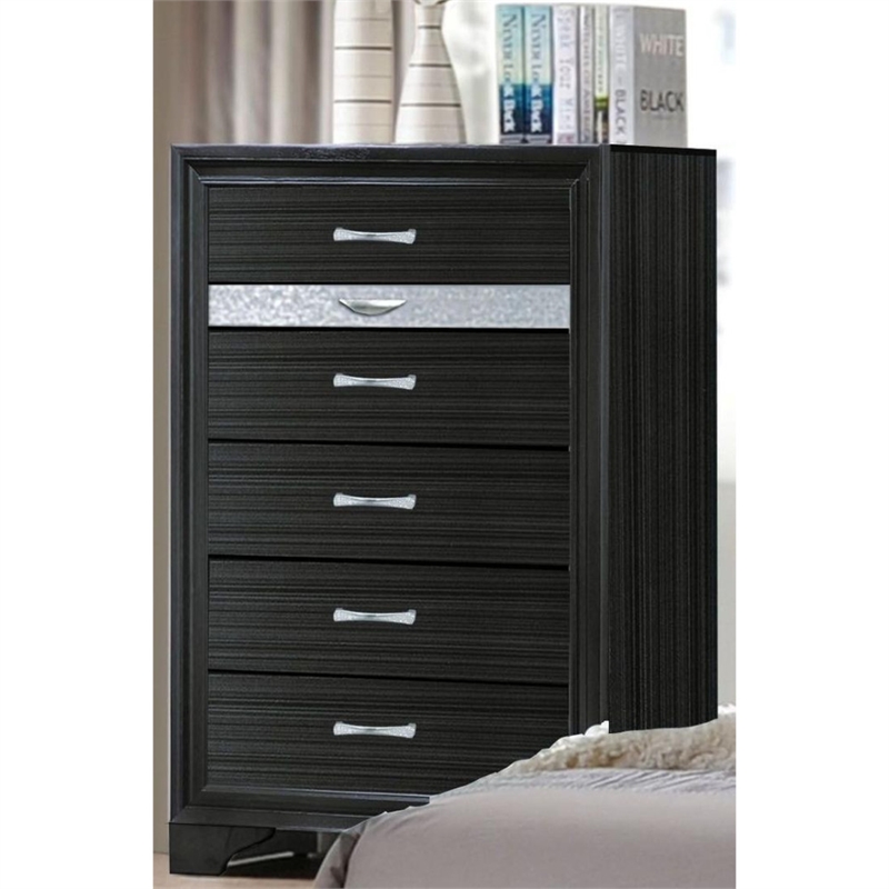 Benjara Two Tone Wooden Chest With Six Drawers- Black And Silver