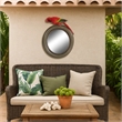 Benjara Round Wooden Framed Mirror with Parrot Sculpture Top- Multicolor