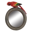 Benjara Round Wooden Framed Mirror with Parrot Sculpture Top- Multicolor