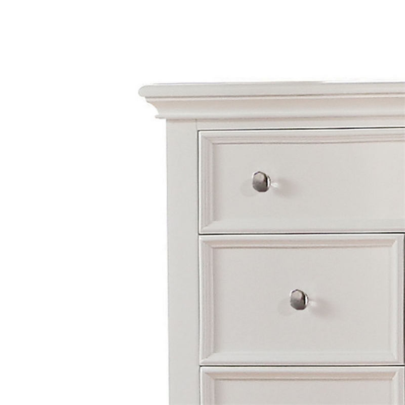 Benjara Contemporary Five Drawers Wooden Chest with Tapered Legs- White
