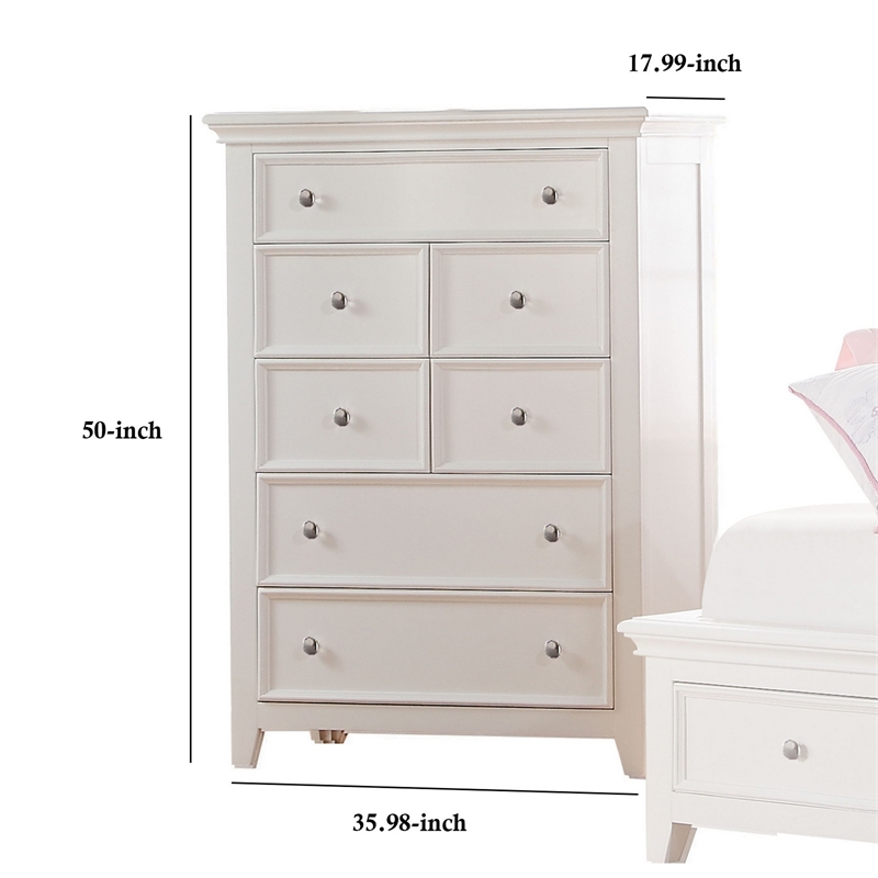 Benjara Contemporary Five Drawers Wooden Chest with Tapered Legs- White