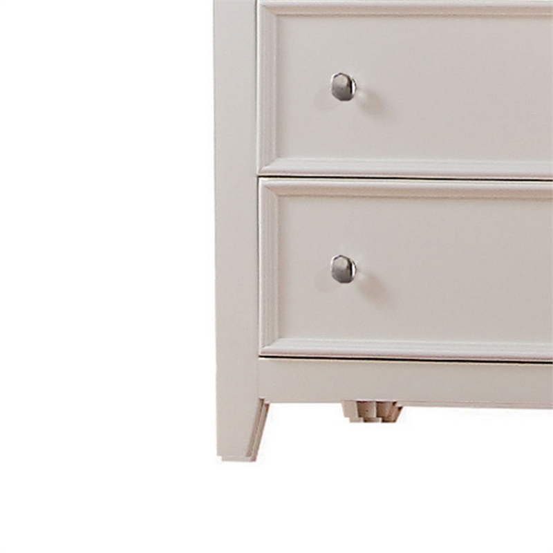 Benjara Contemporary Five Drawers Wooden Chest with Tapered Legs- White