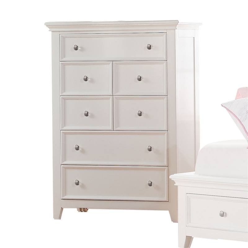 Benjara Contemporary Five Drawers Wooden Chest with Tapered Legs- White