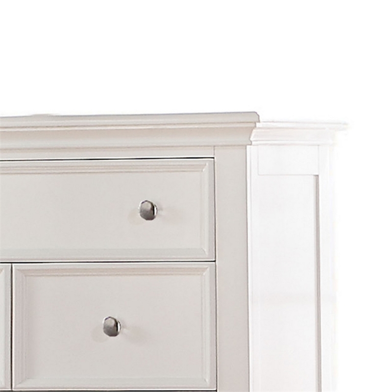 Benjara Contemporary Five Drawers Wooden Chest with Tapered Legs- White