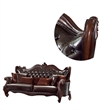 Benjara Curved Button Tufted Back Leatherette Sofa with 7 Pillows- Brown