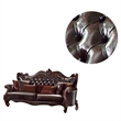 Benjara Curved Button Tufted Back Leatherette Sofa with 7 Pillows- Brown