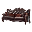 Benjara Curved Button Tufted Back Leatherette Sofa with 7 Pillows- Brown