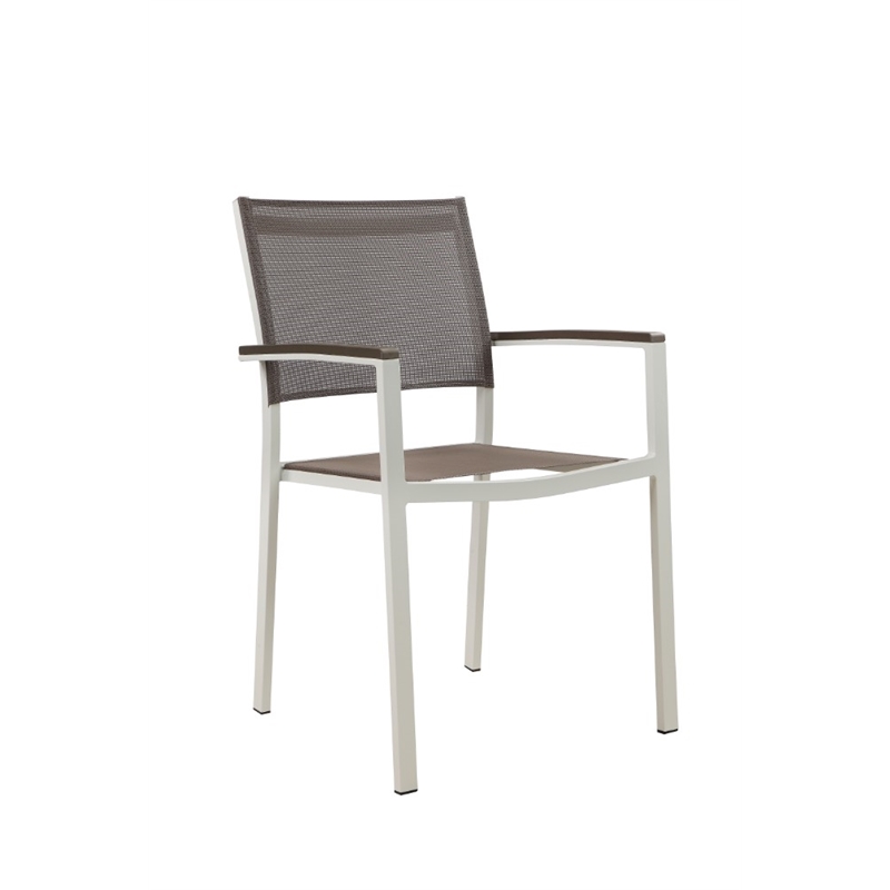 Benjara Aluminum 7 piece Modern Outdoor Dining Set In White/Gray