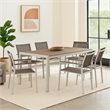 Benjara Aluminum 7 piece Modern Outdoor Dining Set In White/Gray
