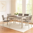 Benjara Aluminum 7 piece Modern Outdoor Dining Set In White/Gray