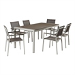 Benjara Aluminum 7 piece Modern Outdoor Dining Set In White/Gray
