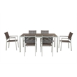 Benjara Aluminum 7 piece Modern Outdoor Dining Set In White/Gray