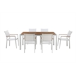 Benjara Anodized Aluminum 7 piece Modern Outdoor Dining Set In White/Teak