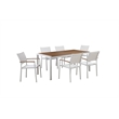 Benjara Anodized Aluminum 7 piece Modern Outdoor Dining Set In White/Teak