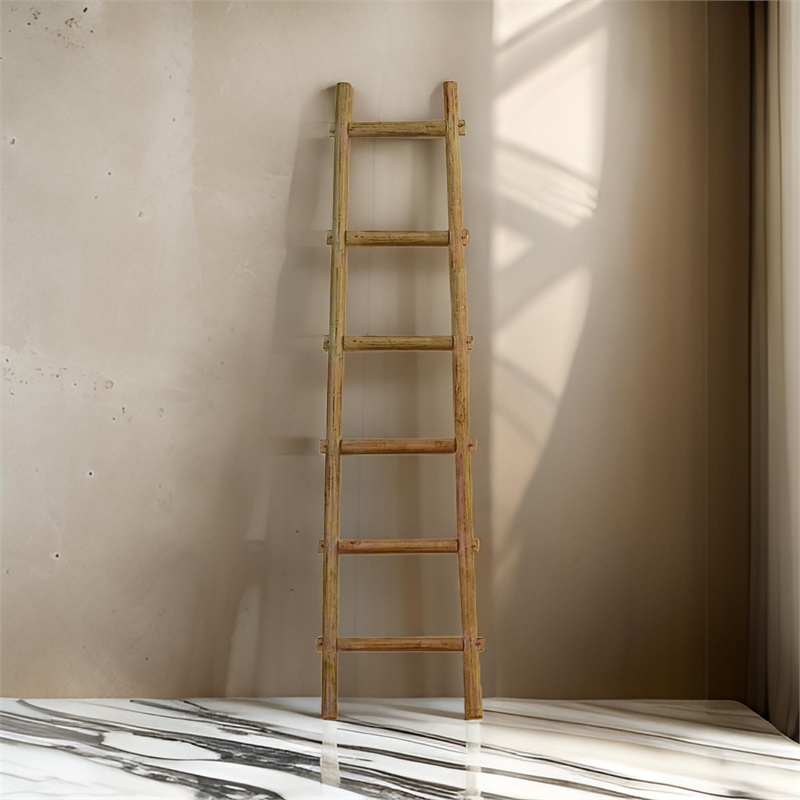 Benjara Transitional Style Wooden Decor Ladder with 6 Steps- Brown