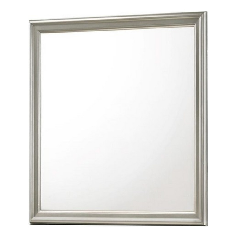 Benjara Square Molded Wooden Frame Dresser Mirror- Antique Silver