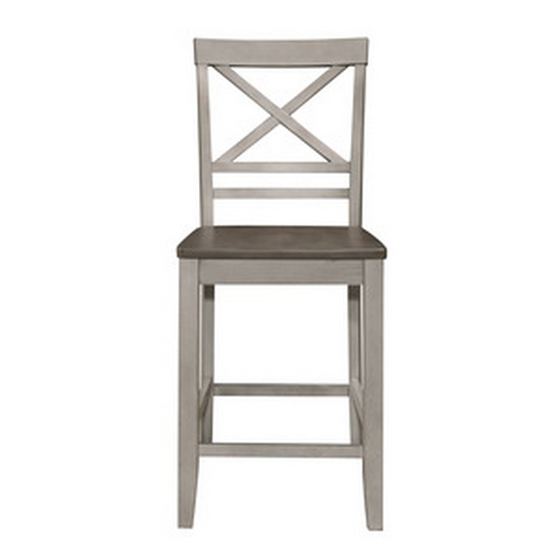 Brian 23 Inch Set of 2 Counter Chairs-Crossbuck Backrest-Rustic Gray Wood-Brown
