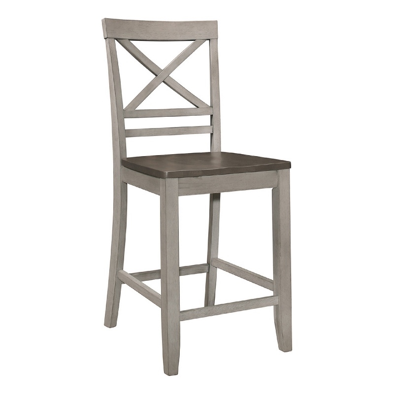 Brian 23 Inch Set of 2 Counter Chairs-Crossbuck Backrest-Rustic Gray Wood-Brown