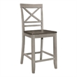 Brian 23 Inch Set of 2 Counter Chairs-Crossbuck Backrest-Rustic Gray Wood-Brown