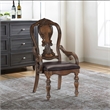 Devi 20 Inch Set of 2 Armchairs-Queen Anne Backrest-Turned Legs-Rustic Brown