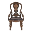Devi 20 Inch Set of 2 Armchairs-Queen Anne Backrest-Turned Legs-Rustic Brown