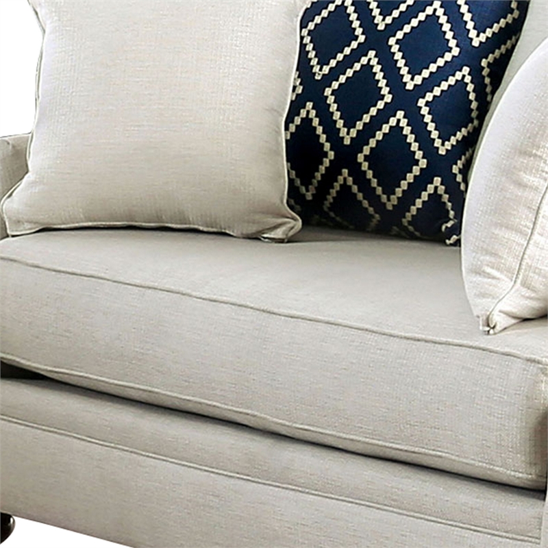 Benjara Fabric Upholstered Wooden Loveseat with Tufted Details- White